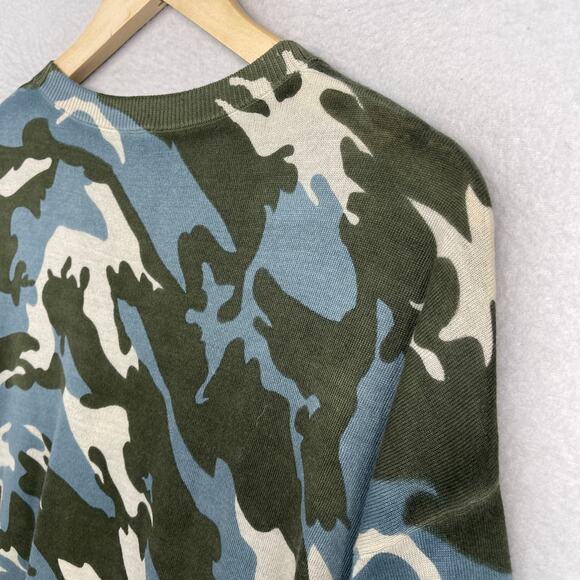 MAGASCHONI Sweater Womens M Silk Cashmere Tunic Camo 3/4 Sleeve Green Blue - Picture 8 of 12